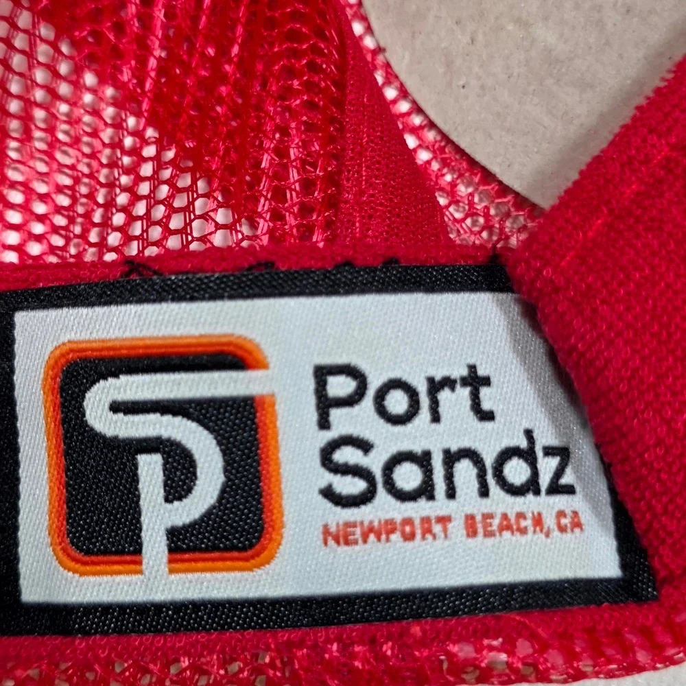 Port Sandz Trucker Hat Red Lake Tahoe Mountain Patch Mesh Snapback Cap Camping